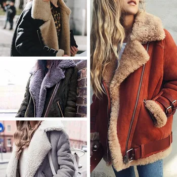 

Hot Selling Locomotive Suede Lambs Wool Coat Women's Fold-down Collar Fur Cotton-padded Clothes Overcoat