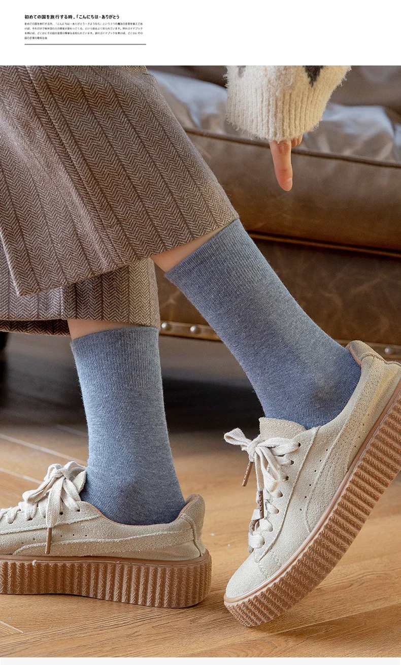 Solid color socks Ⅰ Middle tube Knitted Japanese Korea Loose Long Socks Women Pile Ins Soft Fashion girls Spring and Autumn