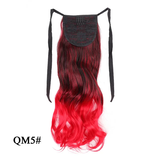 Leeons 20'' Synthetic Ponytail Hair pieces Heat Resistant Fiber Straight Ribbon Clip In Hair Extension 21 colors Brown Black qm 5