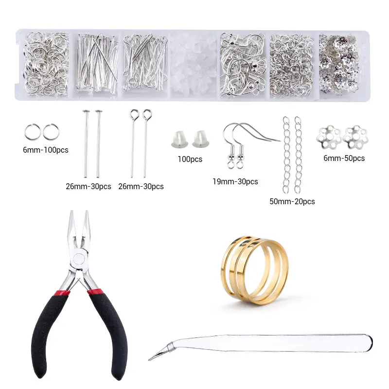 Vellibring 2400pcs Crimp Beads for Jewelry Making,Open Jump Rings Jewelry Crimp Beads Covers Tubes Lobster Clasps Necklace Repair Kit with Pliers