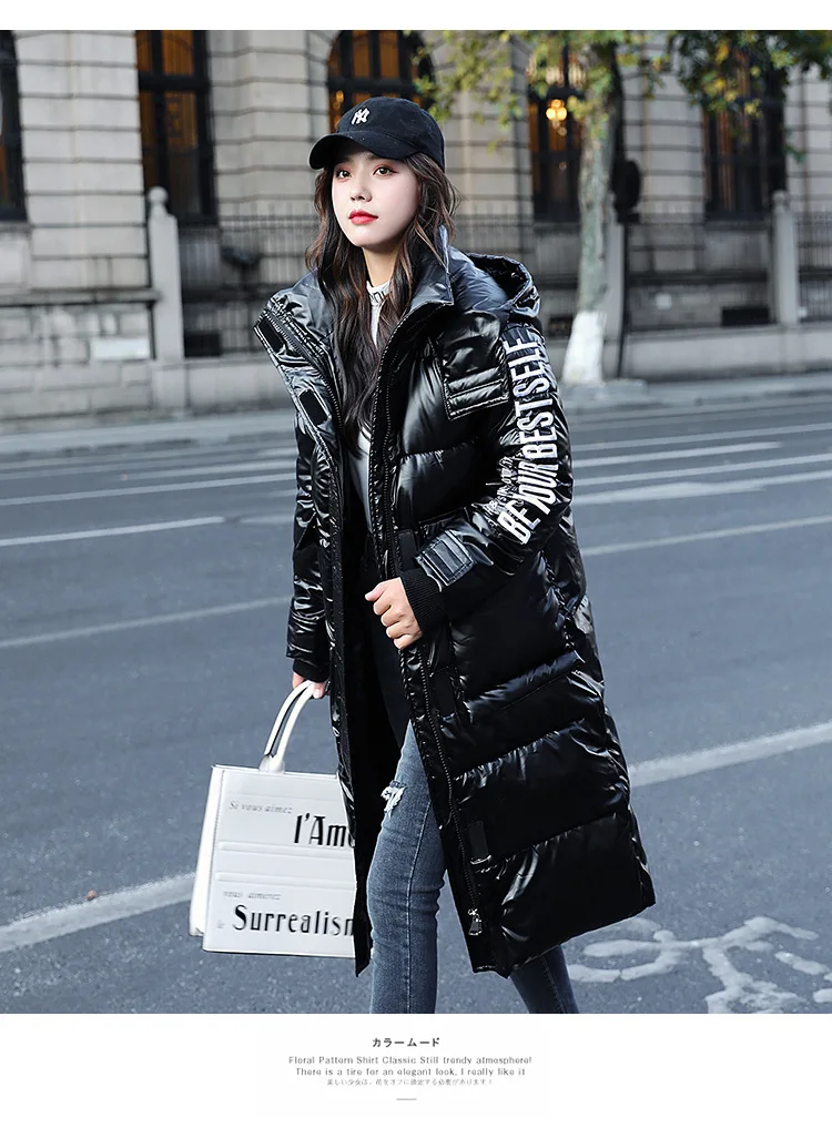 long puffer coat Women Winter Coat 2020 Long Coat Women Letter Print Warm Thick Fashion Loose Women Parkas Bright side Down Jacket Plus Size Coat black parka