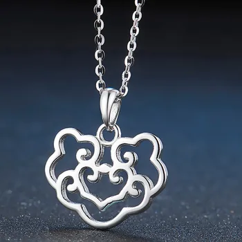 

925 Sterling Silver Explosion Jewelry PersonaIized Handmade AuspiCious Cloud Hollow Ruyi Safe Iock Necklace