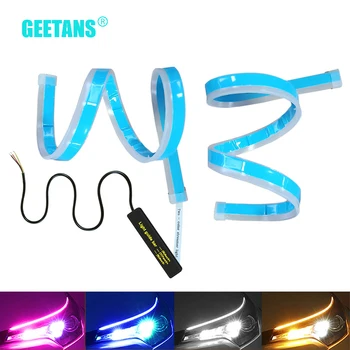 

GEETANS 2X 60CM Car DRL LED Daytime Running Lights White Turn Signal Yellow Guide Strip for Headlight Assembly Drop Shipping CJ