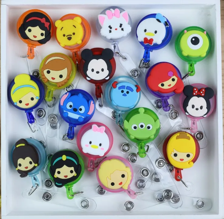 

Mickey Minnie princess Retractable Badge Reel High quality silicone Cartoon Student Nurse ID Name Card Badge Holder
