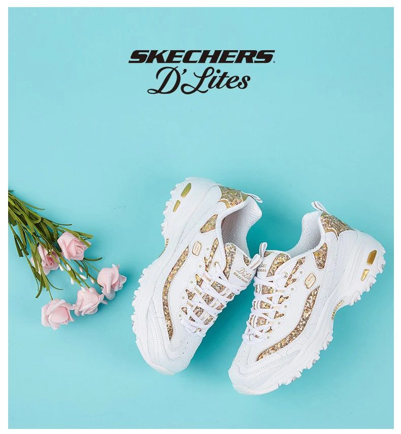 Skechers туфли в повседневном стиле; Для женщин D'lites, на платформе ботинки с массивным каблуком кроссовки удобные женские туфли на плоской подошве модные папа обувь Брендовая оригинальная 11916-BKW