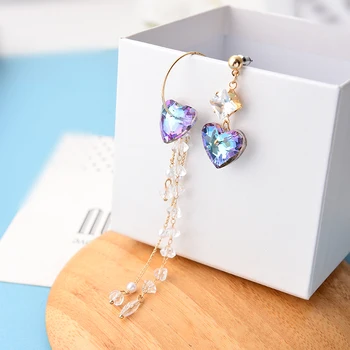 

Ztech Korean Asymmetric Heart Crystal Long Drop Earrings For Women Elegant Luxury Temperament Oorbellen Jewelry Gifts Wholesale