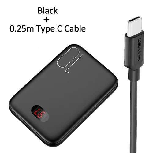 Black with C Cable Мощность банка для xiaomi mi iPhone USAMS Мощность банк mi ni 10000 мАч светодио дный Дисплей Dual USB Мощность Bank внешняя Батарея Быстрая зарядка - Цвет: Black with C Cable