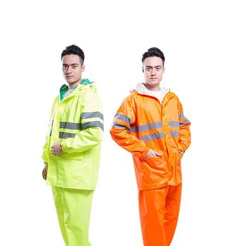 

PVC Jumpsuit Rain High Reflective Strip Waterproof Poncho Man Big Hat Lotus Leaf Water Repellent Fabric Impermeable Rainwear