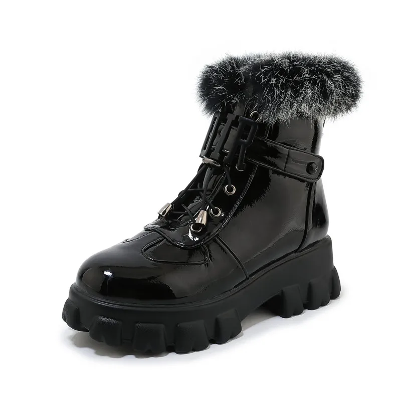 MORAZORA/; Новое поступление; модные женские ботинки из искусственной кожи; удобные черные зимние ботильоны на меху на плоской подошве; Цвет черный, белый