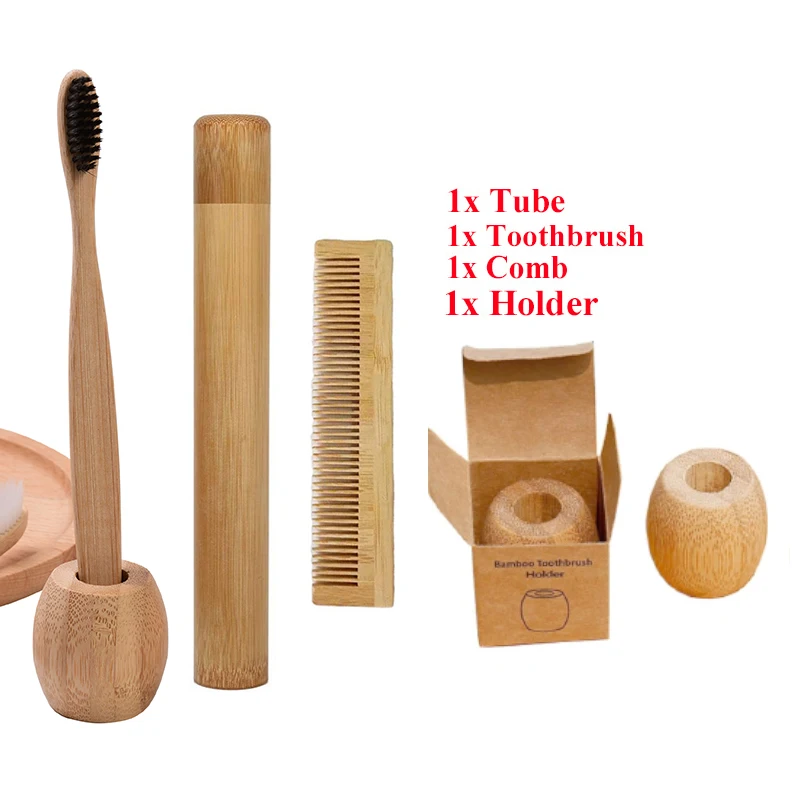 

4pcs-Pack Bamboo Products Eco Friendly Bamboo Toothbrush BambooToothbrush Case Wooden Toothbrush Holder Hairbrush Bamboo Comb