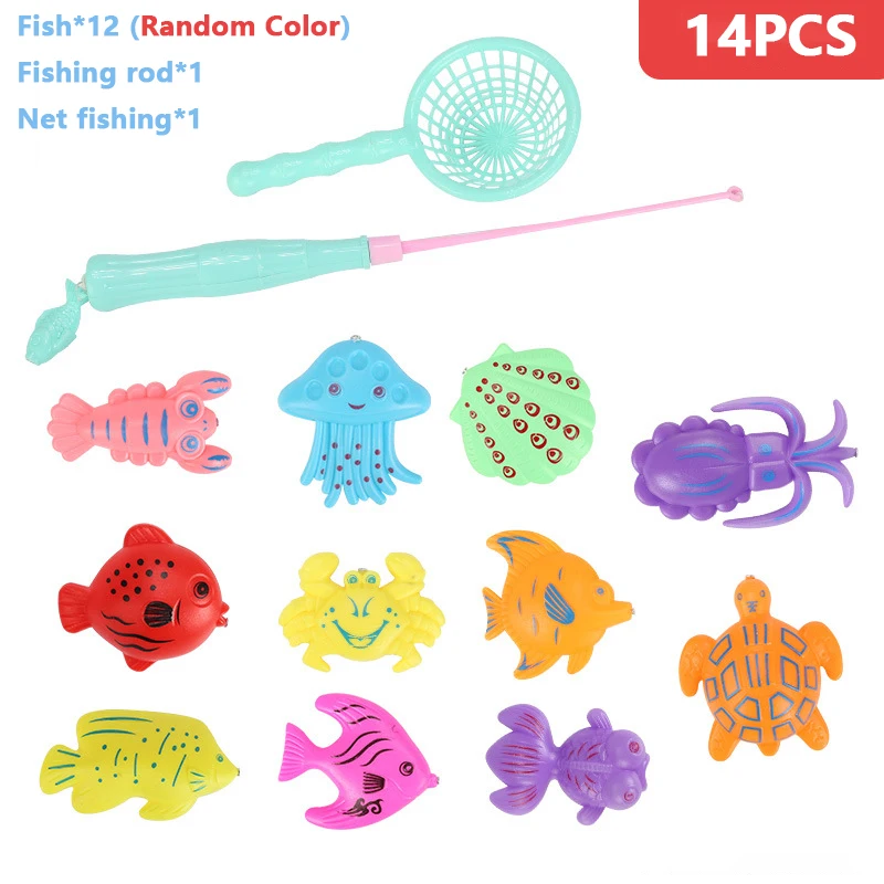 14-26pcs Kids Magnetic Fishing Toys Set with Inflatable Pool Net Magnet  Fishing Rod Funny Classic Toys for Children Gift