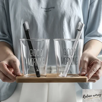 

Simple Glass Tooth Glass Suit Washing Cup COUPLE'S Cups Tooth Mug Glass Cup Creative Japan Transparent Toothbrush Cup