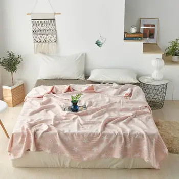 

Papa&Mima Pink Stars Plaids Knitted Quilted Summer 100% Cotton Thread Towel Blankets Throws Double-side Bedsheet Bedlinen
