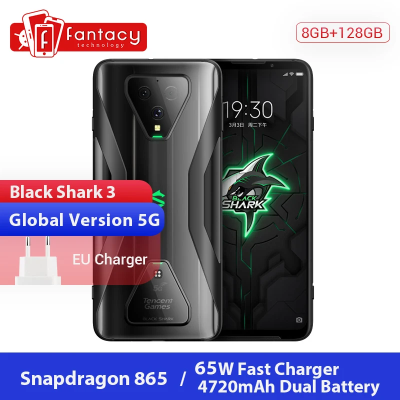 Global Version Xiaomi Black Shark 3 5G Snapdragon 865 8GB 128GB Game Phone Octa Core 64MP Triple AI Cameras 30W 4720mAh Global Version Xiaomi Black Shark 3 5G Snapdragon 865 8GB 128GB Game Phone Octa Core 64MP Triple AI Cameras 30W 4720mAh