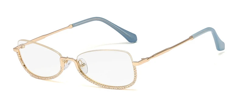 48024 Half Frame Diamond Glasses Frames Men Women Optical Fashion Computer Glasses - Frame Color: C3 blue