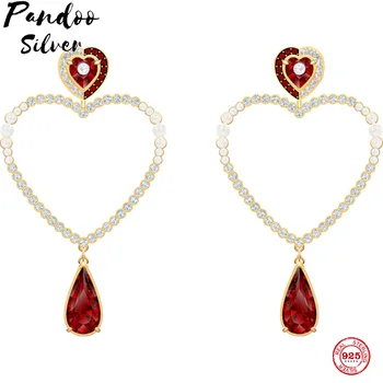 

PANDOO Fashion Charm Sterling Silver Original 1:1 Copy, Red Love Romantic Fashion Stud Earrings Women Luxury Jewelry Gifts