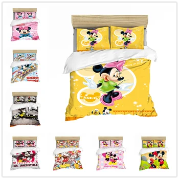 

Mickey Mouse Bedding Set Christmas Gift Soft Home Textiles Bedroom Twin Double Queen King Size Children Couple Student Bed Set
