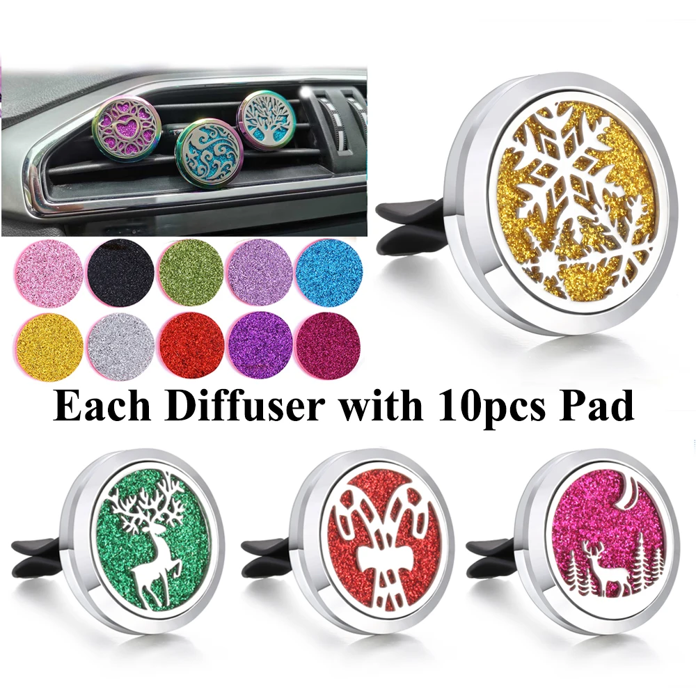 

Christmas Aromatherapy Diffuser for Car Snowflake Deer Aroma Diffuser Necklace Pendant Essential Oil Diffuser Car Clip Locket