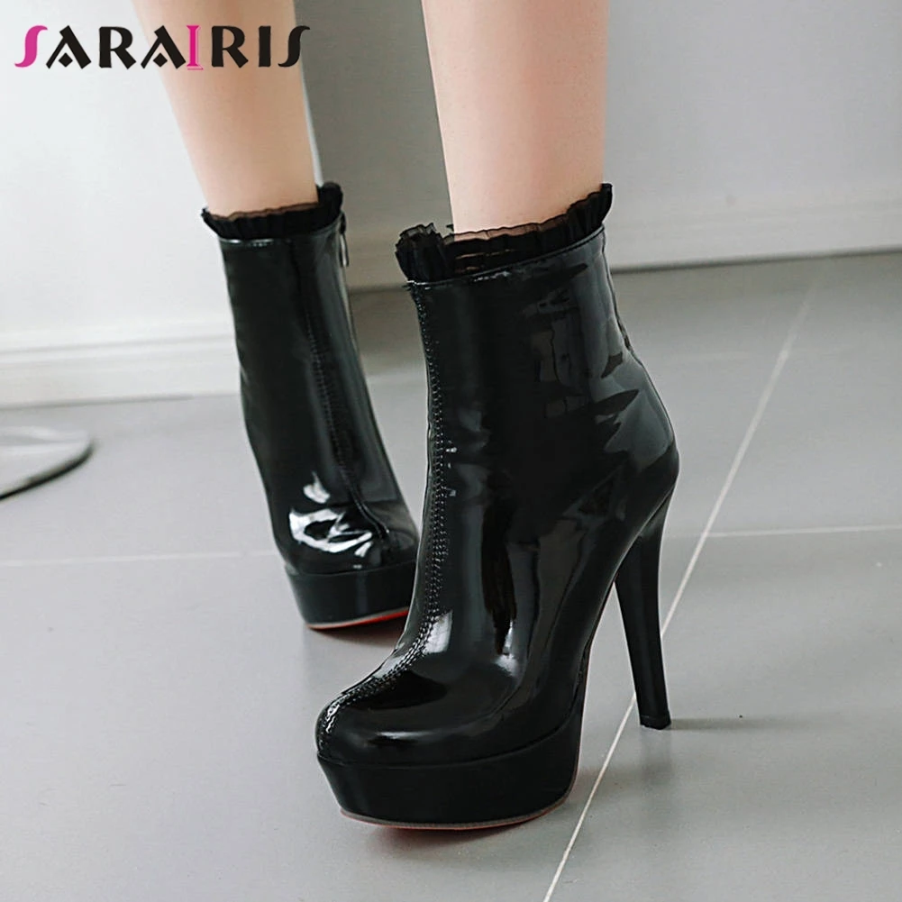 

SARAIRIS New 34-43 Fashion Party Patent Pu Booties Ladies High Platform Ankle Boots Women 2019 Super High Heels Shoes Woman