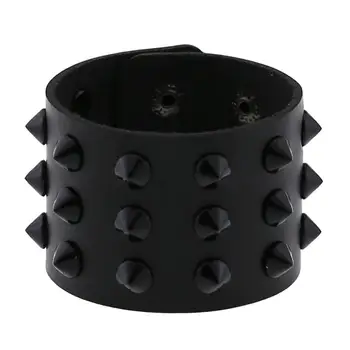 

KMVEXO Gothic Punk 3 Rows Black Rivet Spike PU Leather Bracelets for Women Men Harajaku Rock Cool Cuff Arm Wrist Bracelet Bangle