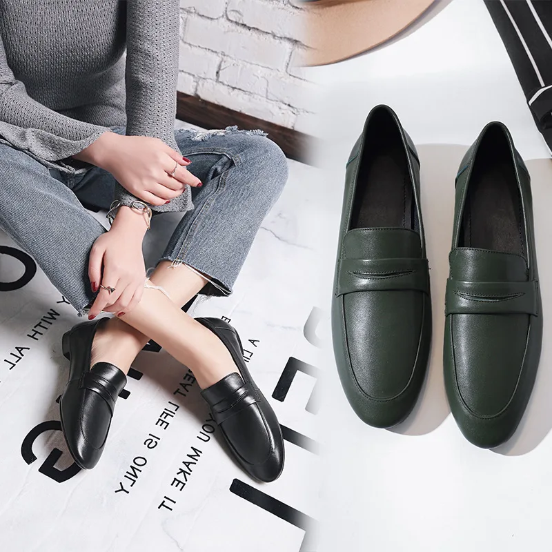 

2019 Spring New Style Versitile Fashion Online Celebrity Celebrity Style Ozhouzhan Europe And America Genuine Leather Low Heel W