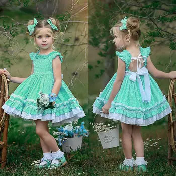 

Summer Kids Girls Baby Princess Dress Wedding Bridesmaid Pageant Party Bow Tutu Green Dresses