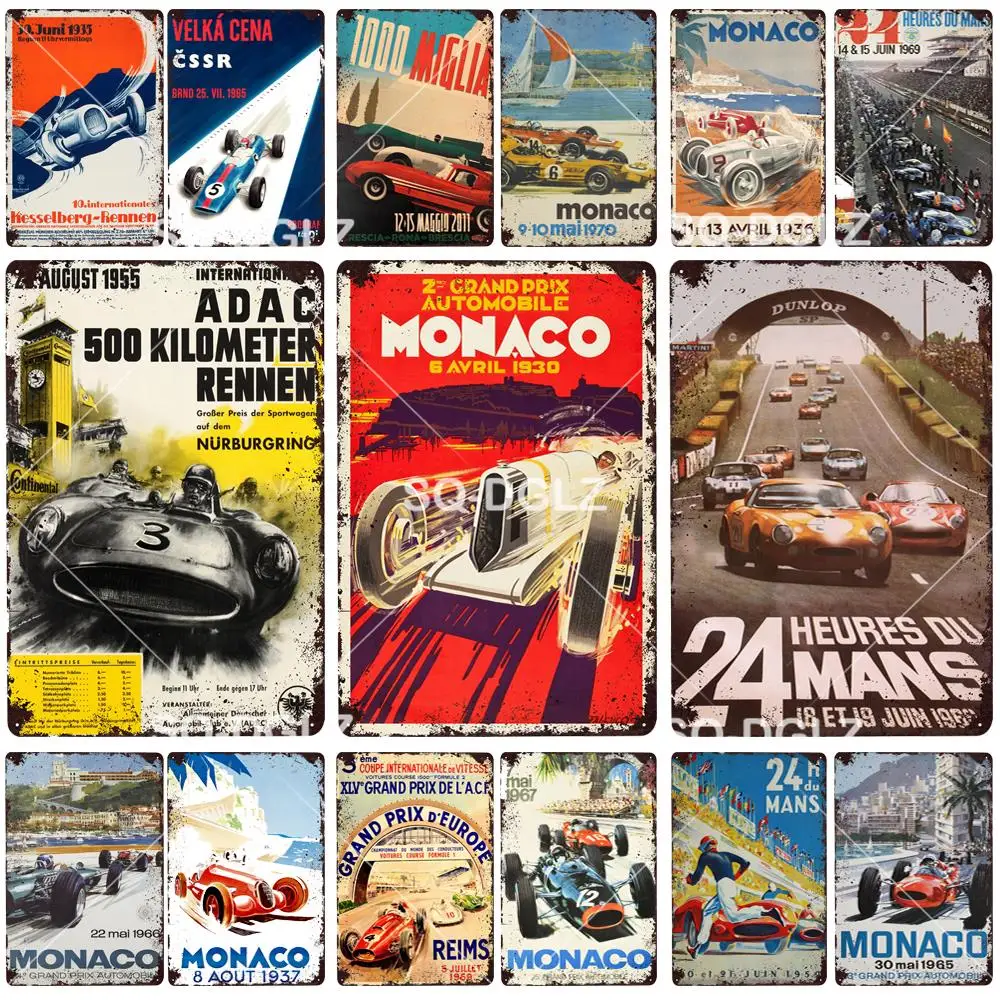 Racing Car Vintage Metal Signs Tin Sign Retro Garage Decor Plaque Metal