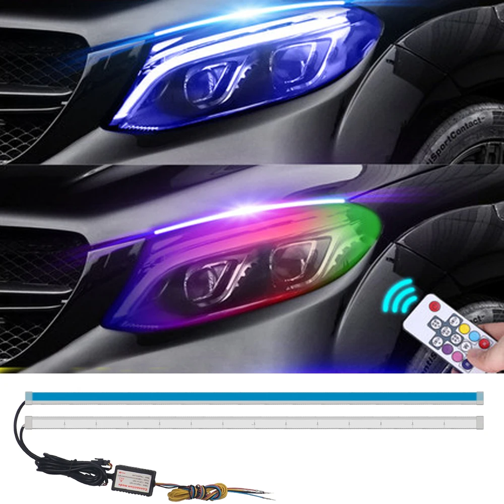 2 шт. 60 см Красочные RGB светодиодный СИД DRL полосы света фар для A1 A3 A6 C6 A4 A5 A7 A8 Q3 Q5 Q7 TT