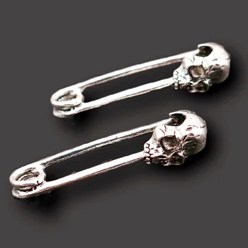 

4pcs Silver Color 3D Skull Head Pin(Can't open) Charm Pendants Jewelry Findings Handmade Metal Accessories 49*14mm A2072