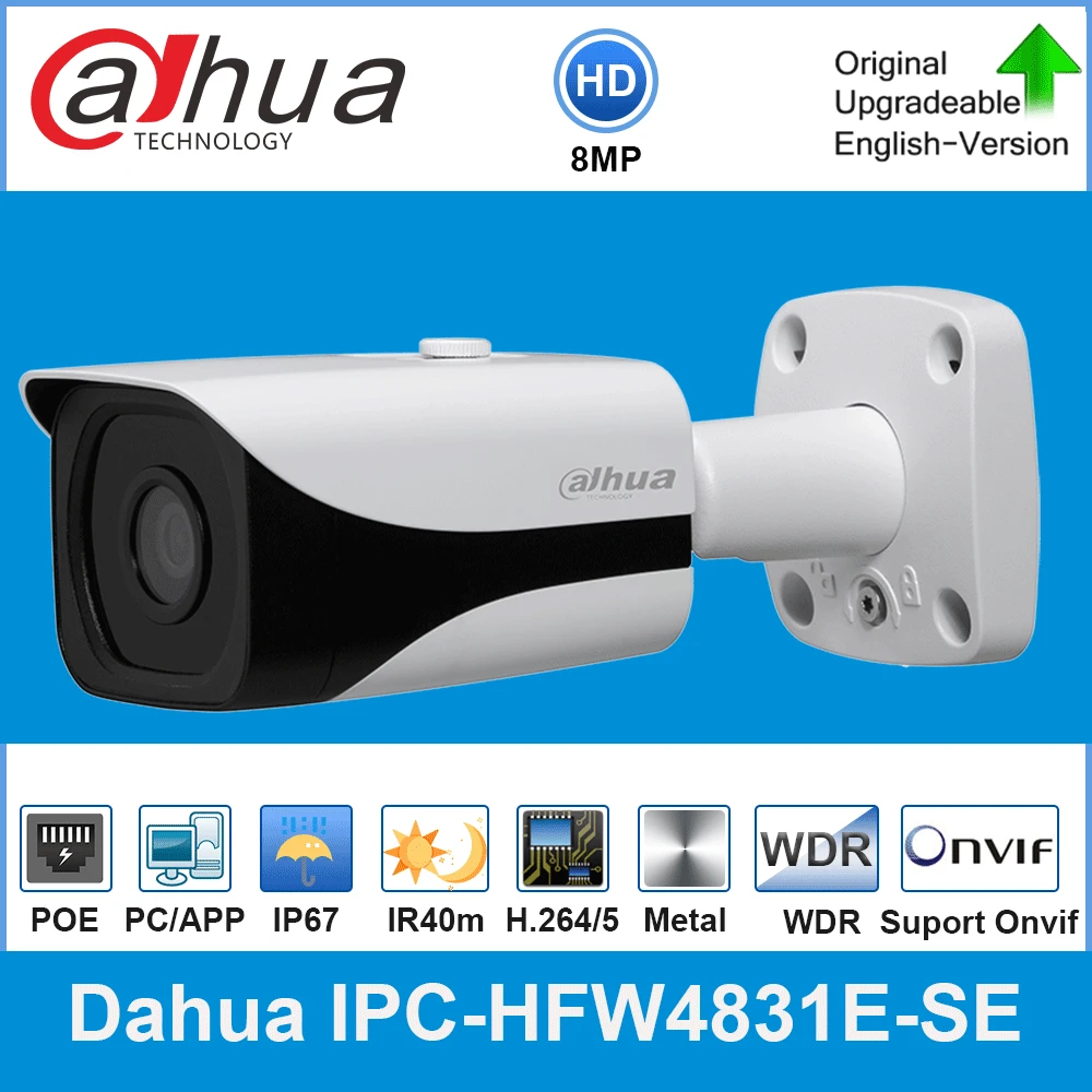 

Dahua Original IPC-HFW4831E-SE Original 8MP WDR IR Bullet IP Camera 4K 40M IR Micro SD Card Slot H.265 IP67 POE Dahua IPC