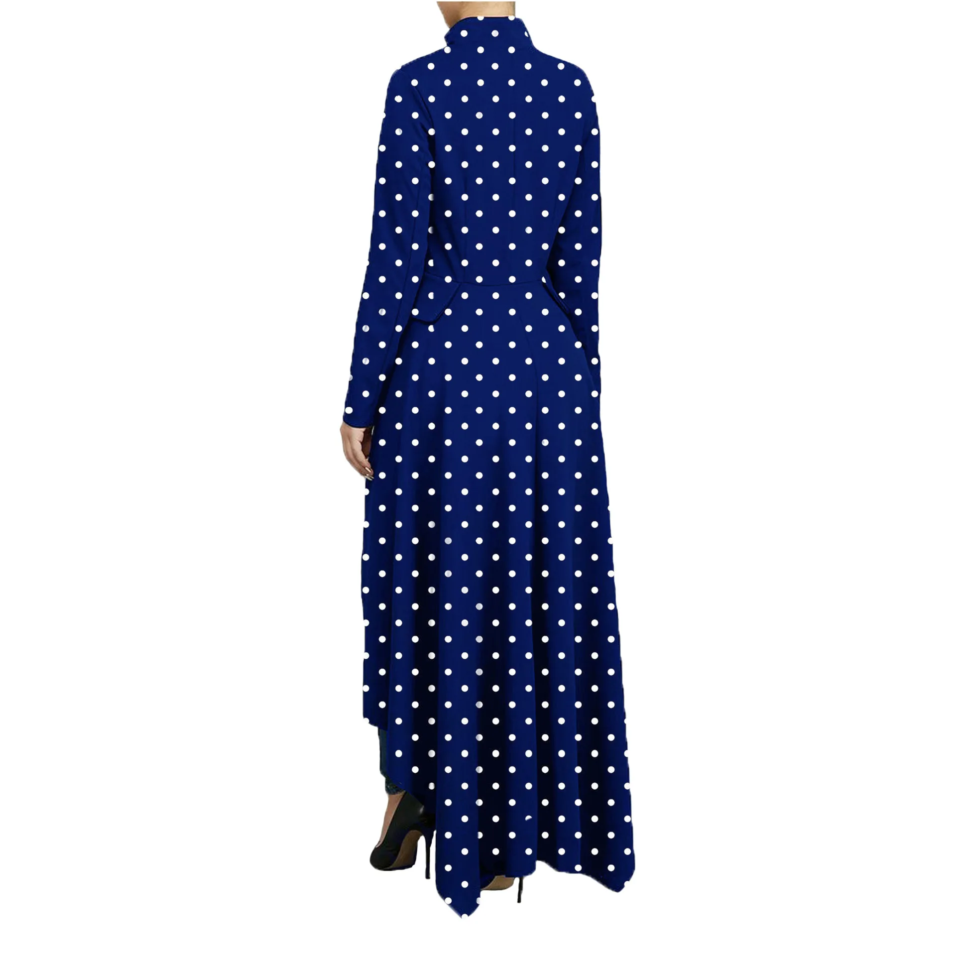 Spring And Summer New Style Hot Selling Long Sleeve High Collar Slim Fit Zipper Long Skirts Fake Pocket Irregular Dress