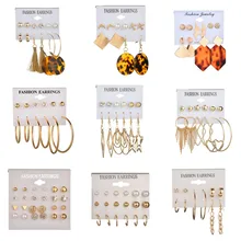 ZORCVENS золотистый акриловый Комплект сережек для женщин золотой цвет имитация жемчуга кристалл Женская Сережка-гвоздик модные украшения