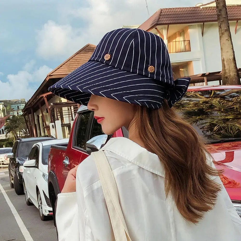Новинка Солнцезащитная шляпа съемный для женщин топ кепки s полосатый свет УФ-защита Шляпы Регулируемый бант-колпачок Femme Casquette O3MZ443