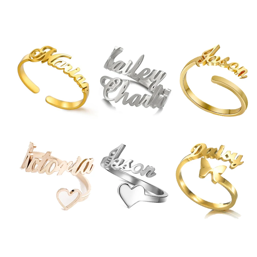 Jewelry Skyrim Nameplate Family-Ring Custom Stainless-Steel Adjustable Gold-Color Personalized
