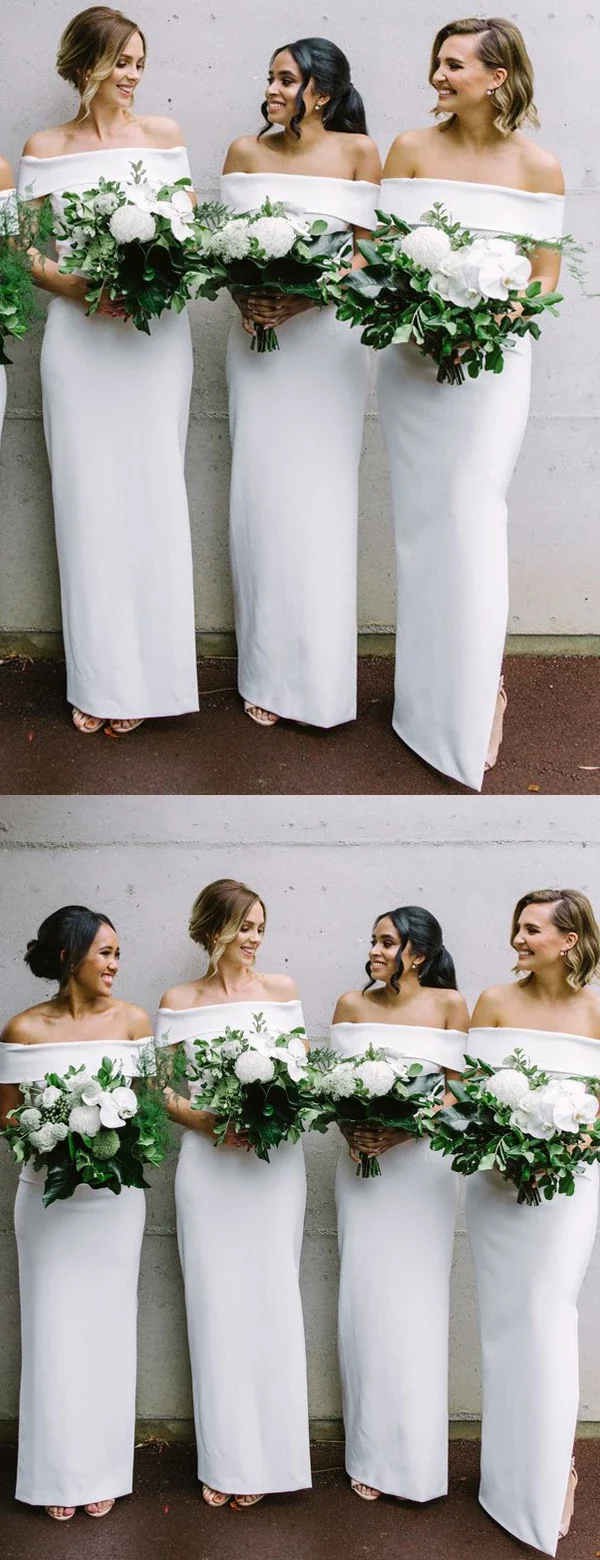 Vestido Madrinha, белые платья подружки невесты, длинные,, оболочка, простое свадебное платье для гостей, с открытыми плечами, Vestido Madrinha