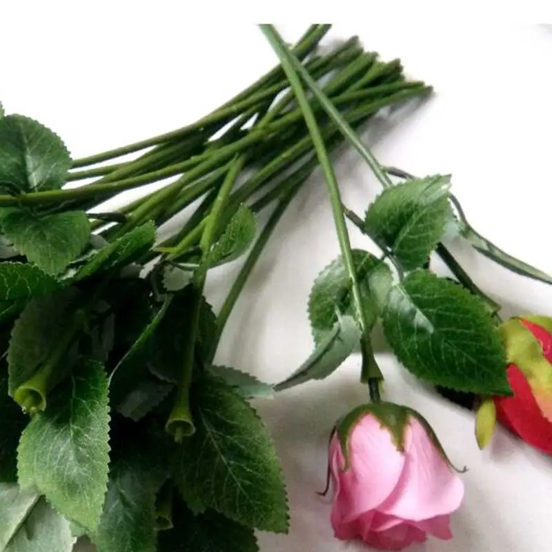 50pcs Artificial Fake Rose Flower Stems For Diy Handmade Bouquet Flower Leaf Vein Wedding Home Decoration