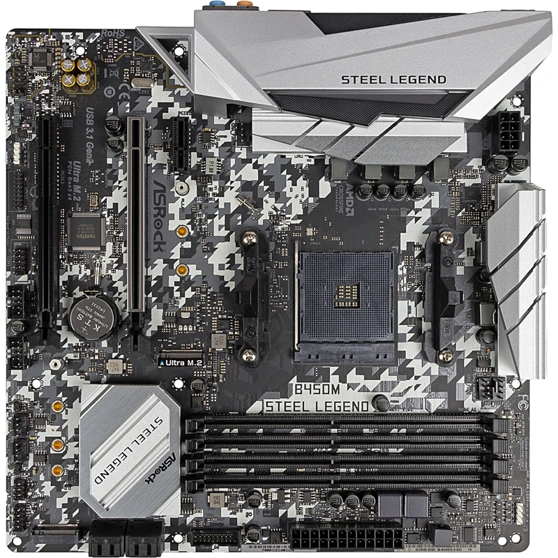 Материнская плата Asrock B450M STEEL LEGEND Soc-AM4 AMD B450 4xDDR4 mATX AC`97 8ch(7.1) GbLAN RAID+H