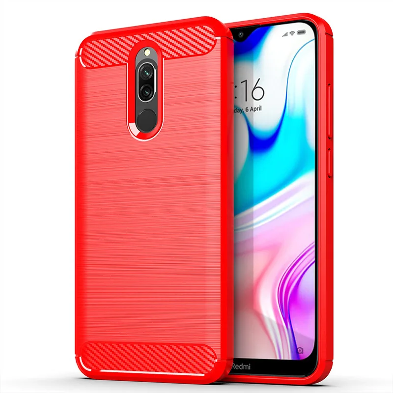 Чехол для телефона для Xiaomi Redmi 8, чехол, силиконовый чехол, бампер, чехол из углеродного волокна для Xiaomi Redmi 8A 8 A, чехол, мягкий ТПУ, чехол - Цвет: Красный