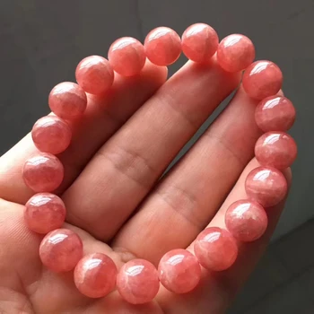 

11MM Natural Rose Ice Rhodochrosite Round Beads Women Bracelet From Argentina Wedding Gemstone Fashion Rare Certificate AAAAA