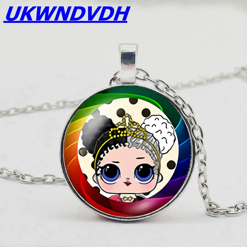 

Personality fashion anime cartoon girl fashion necklace 3 color convex round children pendant necklace birthday gift