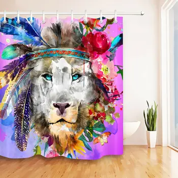 

Lion with Feathers Flowers Shower Curtain Liner Waterproof Fabric Bathroom