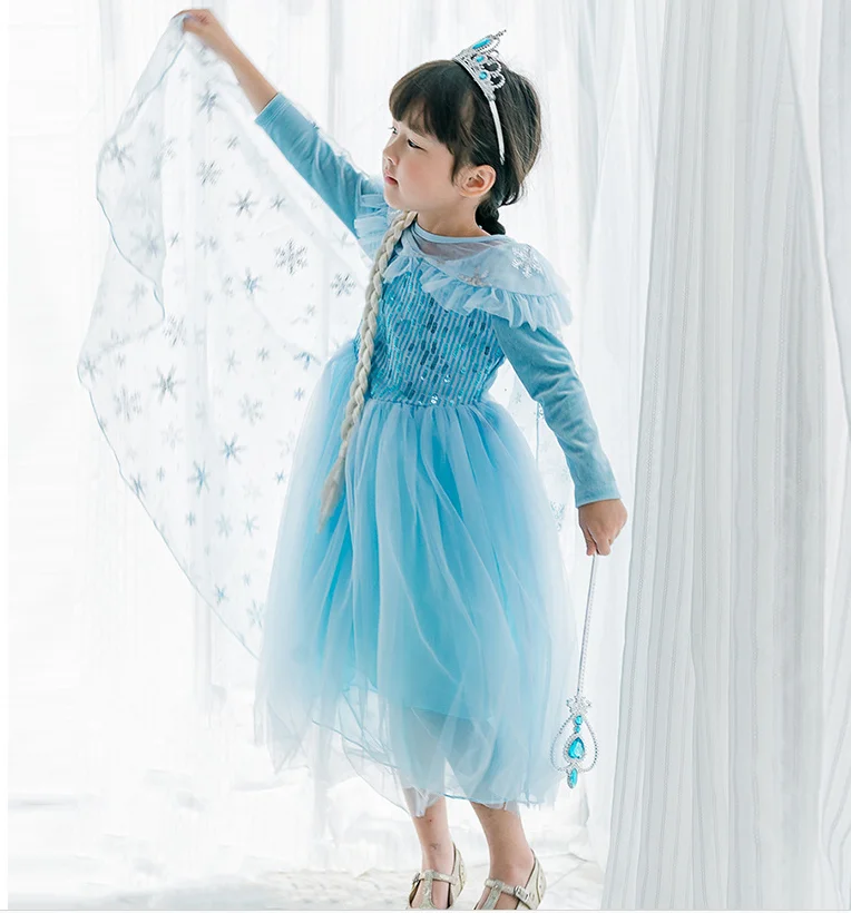 Платье принцессы для девочек; платье принцессы Эльзы для костюмированной вечеринки; вечерние костюмы принцессы на Хэллоуин; рождественские платья для девочек
