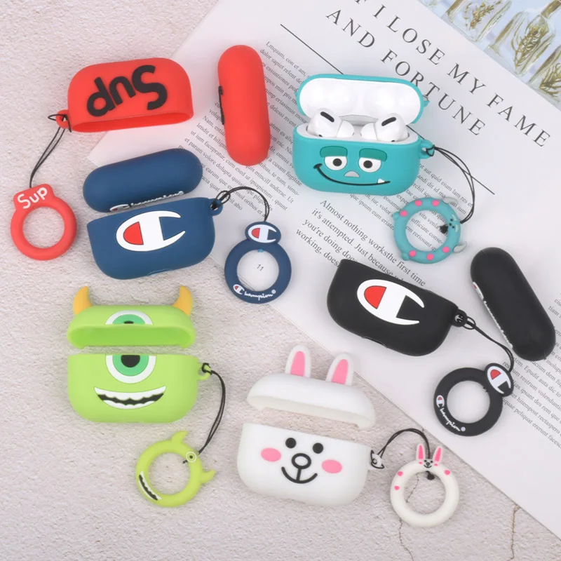 

For AirPods Pro Case Cute Cartoon With Ring Cover Keychain Headphone/Earphone Silicone Case For Apple Air Pods Pro 3 Dust Guard