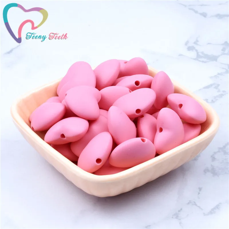 10 PCS/Lot Silicone Teething Necklace Heart Beads Food Grade Silicone Baby Teether Accessories Dummy Chain Holder Decorate