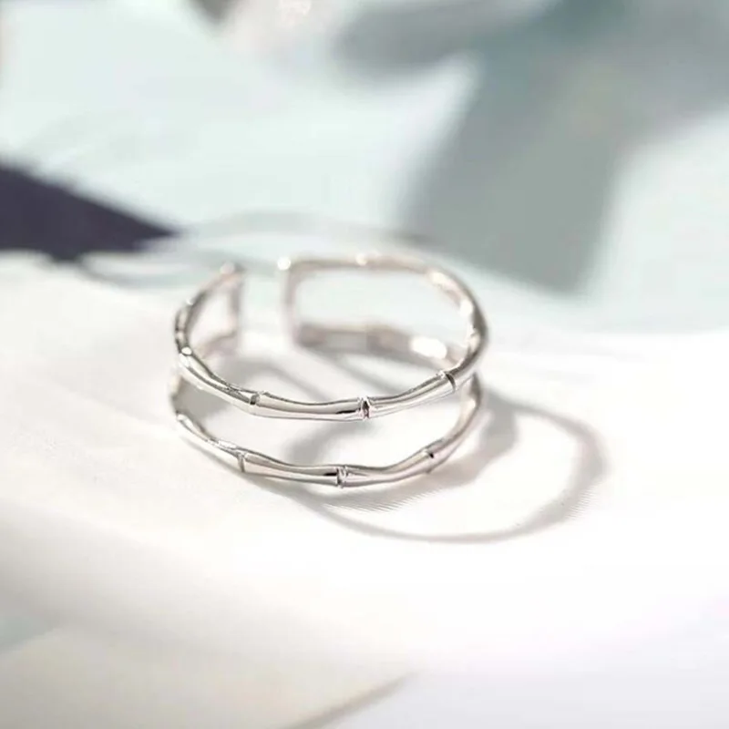 DIEERLAN Bijoux индивидуальные 925 пробы серебряные бамбуковые кольца для женщин Свадебные украшения регулируемый античный перстень Anillos