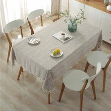 Cheap Striped grey tablecloth Tassel Table Cloth Rectangular imitation cotton Dining Table Cover mantel mesa coffee table home Decro