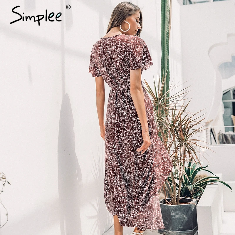 Женское длинное леопардовое платье Simplee 2019 летнее зеленое пляжное с запахом