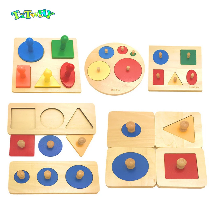 

Kids Toy Baby Wood Learning Geometric Shape Panels Hand grasping board Toys for Children Preschool Training Education Toys