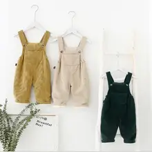 Новинка г.; вельветовые Комбинезоны для маленьких девочек и мальчиков; утепленные модные детские длинные штаны; 0-4 t; PP94