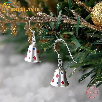 

BONLAVIE 925 Silver Earrings Women Sweet Star Bell Short Ear Pendant Christmas Ear Rings Gift